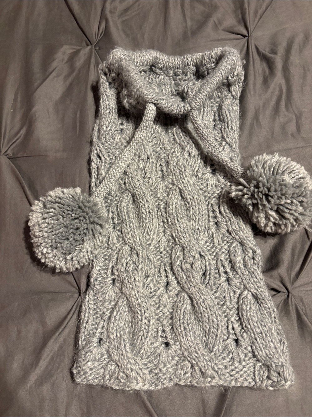 Gray Cable Knit Pom-Accent Women's Neck Warmer